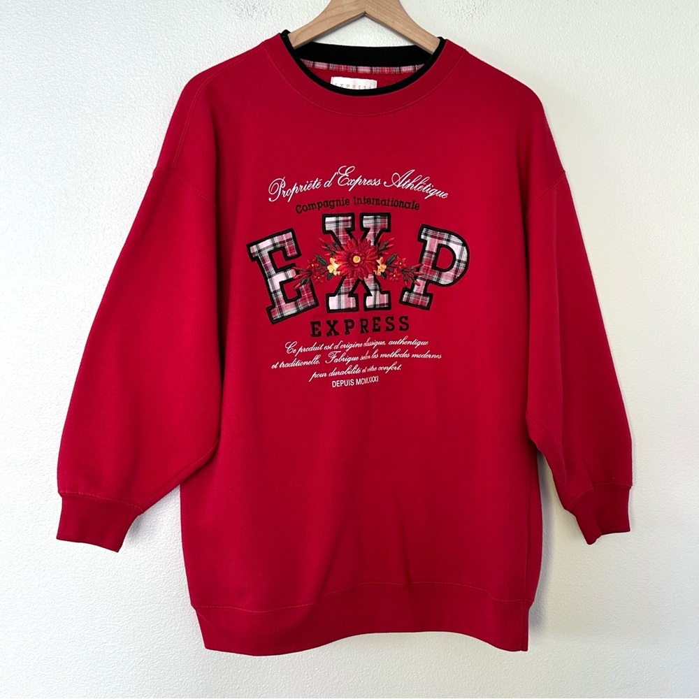 Vintage 90s Express Athletique Embroidered Crewneck Oversized Sweatshirt XS Red